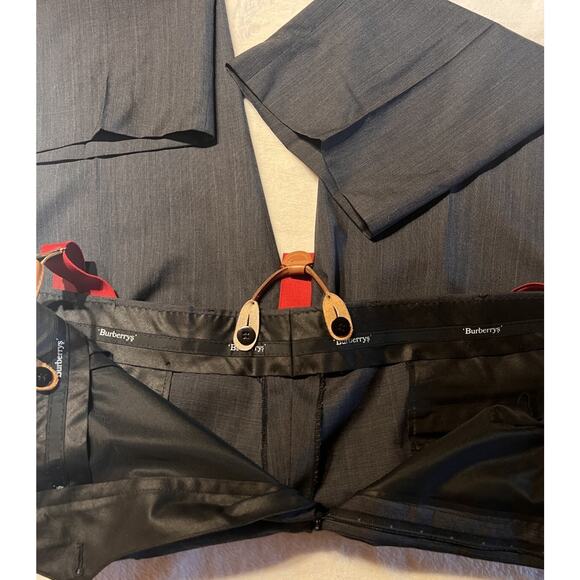 Vintage Burberry 44L 40x31 Gray 2 Piece Suit with Red Suspenders Quality - Picture 11 of 16